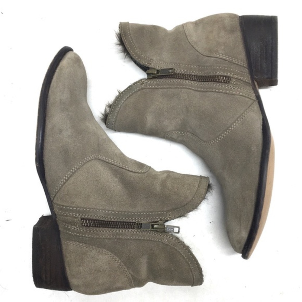 Seychelles Lucky Penny Double Side Zip Suede Leather Ankle Booties Olive Green